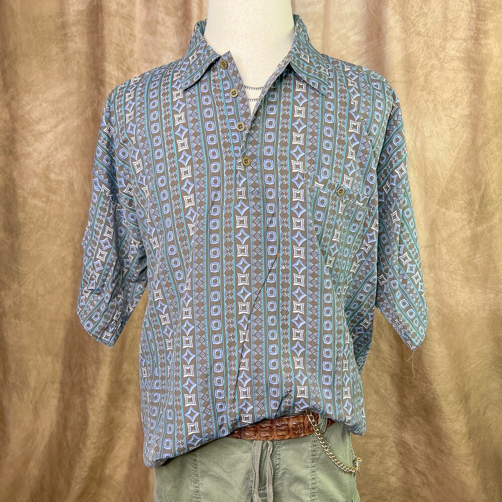 Vintage Geometric Print Polo Shirt 90s Multicolor Geometric Short Sleeve Retro